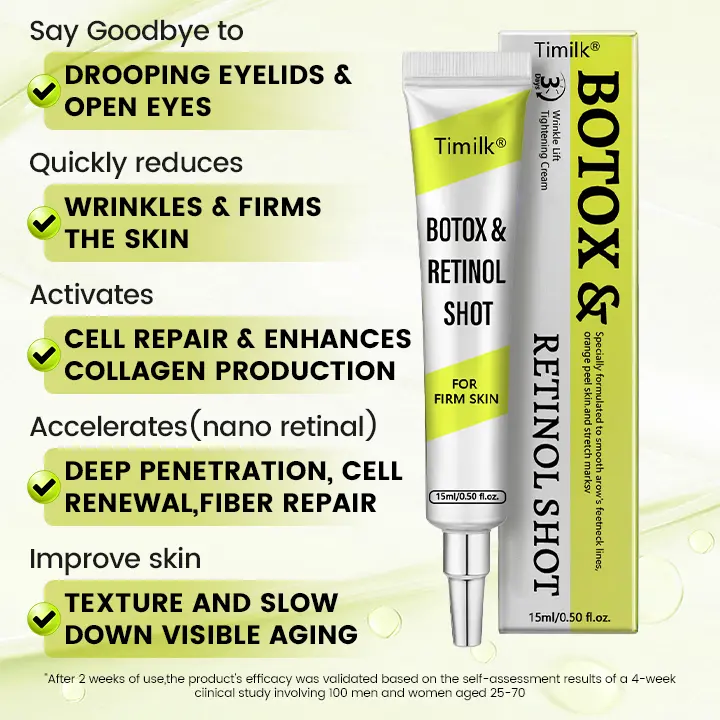 Timilk® Botox Retinol Shot Smoother-Looking Skin for Deep Lines, Sagging Jowls Puffy Eyes
