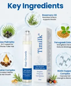 Timilk® Hair Growth Serum Roll-On – 3% Rosemary Oil Scalp Treatment for Thicker